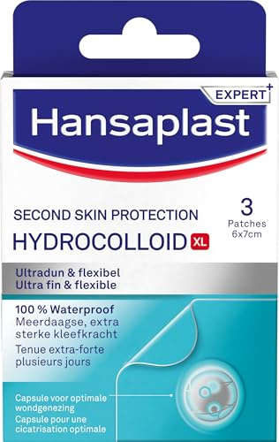 HANSAPLAST - 3 Pansements Hydrocolloïdes Second Skin Protection - Cicatrisation Rapide - Tenue Extra-Forte 72H - 100% Imperméables - Ultra-Fins & Flexibles - Transparents - 6 x 7 cm