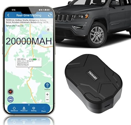 TKMARS GPS Coche Localizado, Rastreador de 20000 mAh Geolocalizador Coche, Tiempo de Espera Activa de hasta 240 Días,Imán Fuerte Integrado,Adecuado para Motocicletas, Coches, Bicicletas.