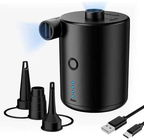 Bomba de Aire eléctrica,Inflador Colchon Hinchable,4000mAh Mini Bomba de vacío portátil con 3 Boquillas,Inflado/Desinflado Rápido, Bomba de Aire Portatil para Piscinas y Colchones de Cama (Negro)