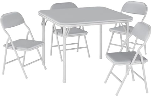 Mesa plegable y sillas para niños, 5 piezas, mesa de actividades infantil con 4 sillas, bandeja y cojín de PU, con reposapiés antideslizante, para jardín de niños, guardería (gris)