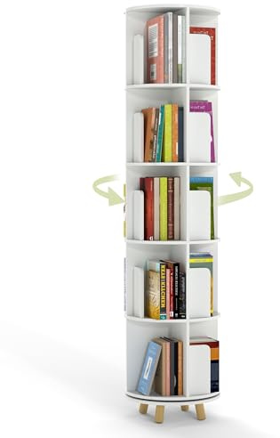 Xinyvee Libreria Scaffale Girevole 360 Gradi per Bambini, Libreria Verticale a Colonna da Terra Rotante con 20 spazi aperti, Scaffale Bianco con 3 piedi in legno rimovibili