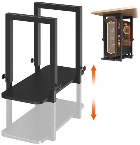 Höjdjusterbar PC-hållare för underbordsmontering, stabil CPU-hållare för PC-hölje, platsbesparande datorhållare för skrivbord, kan belastas upp till 30 kg, svart