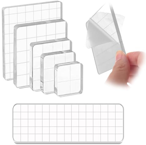 6 bloques acrílicos para sellos de silicona, juego de bloques de sellos acrílicos, sellos transparentes con líneas de cuadrícula, bloques de perforación de acrílico para álbumes de recortes, álbumes