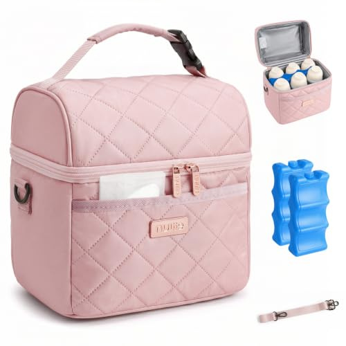 Nuliie Bolsa enfriadora de leche materna con bolsa de hielo para 6 biberones, rosa