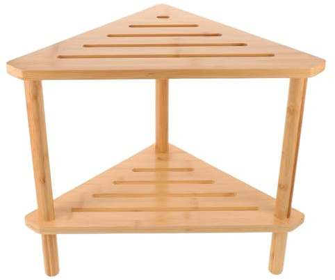 ABOOFAN Banco de Baño de Bambú y Madera con Estantería Triangular Doble para Almacenamiento Ducha y Cambio de Zapatos