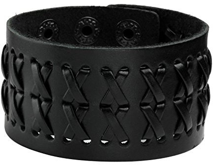 MILAKOO Unisex Black Metal Spike Nietenbesetzter Punk Rock Biker Breiter Riemen Lederarmband Kette Armband Einstellbar