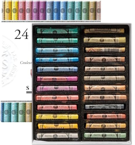Sennelier Ensemble de Pastel secs 24 Pastels Iridescent tendres à l'écu Pastel Extra Fins et 1 Cartes Postales EMI Craft