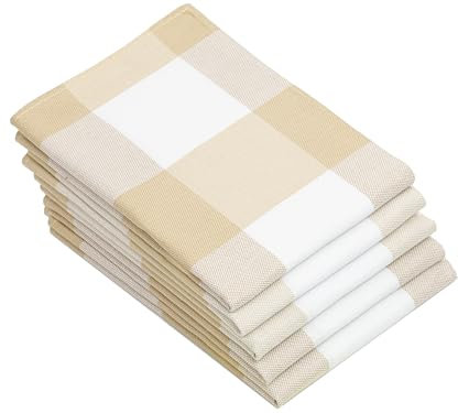 ZOLLNER 5er Set Geschirrtücher Baumwolle in 50x70 cm - saugstarke Küchentücher in beige kariert - waschbar bis 60°C – Gastronomiequalität - Oeko Tex® Zertifiziert