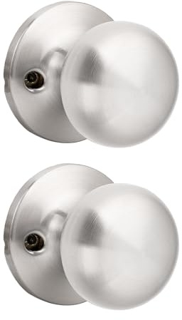 GOBEKOR Juego de 2 pomos para puerta de acero inoxidable con acabado de níquel cepillado para puertas francesas.