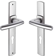 Vachette Set de Poignée de Porte sur Plaque SCULT - Version Clé I pour Porte d'Entrée/Cave/Abris de Jardin - Entraxe 195 mm - Matériau Zamak Résistant - Garantie 10 Ans - Finition Chrome Velours