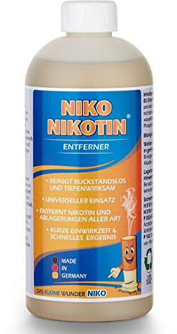 NIKO Nikotin® Profi Nikotinentferner [500ml] Nachfüllflasche I Kraftvoller Nikotin Entferner Reiniger I Effektiver Kunststoffreiniger gegen hartnäckige Vergilbung & Flecken
