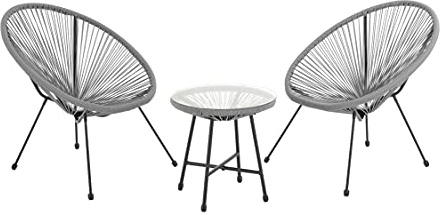 EVRE Goa Grey Acapulco Styled Egg Shape Conversational Garden Furniture Bistro Patio Outdoor Set For Balconies Gardens Terraces 2 Chairs 1 Glass Top Table