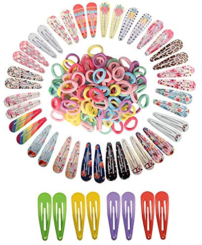 VEGCOO 148 Pcs Set Coiffure Enfant, Petites Paillettes Pinces à Cheveux, Cheveux Accessoires avec 40 Pcs Barrettes à Cheveux Colorées et 100 Pcs Boucle à Cheveux Elastique pour Bébé/Filles/Enfants