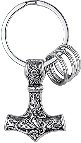 FaithHeart nyckelring för män kvinnor rostfritt stål viking nyckelring för alla hjärtans dag födelsedag, A silver Mjölnir, 29mm*39.4mm