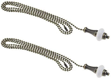 eMagTech 2 pezzi bronzo acciaio inox lampadario interruttore prolunga catena in acciaio inox 1 metro manico in ceramica bianca 51,8 mm, diametro 26 mm