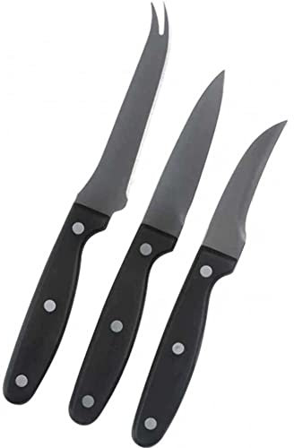 BAKAJI Set 3 Coltelli da Cucina Multiuso per Carne Bistecca Pesce Lama Coltello in Acciaio Inox Manico in Poliproprilene Nero