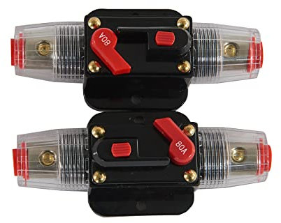 Automatiksicherungshalter, Inline Auto Leistungsschalter 12V-24V DC, Manuellen Reset Schalter für Car Audio Solar Inverter Systemschutz (80A)