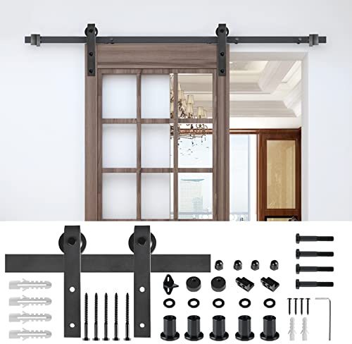Aufun skjutdörrsbeslag set, 366 cm skenor skjutdörrsystem med löpskenor, max. belastning 130 kg, hängande glidskena för skjutdörrar av trä, skjutbart väggskåp