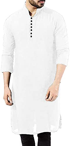 YAOHUOLE Mens Ethnic Kaftan Moroccan Thobe Cotton Linen Kurta for Men Long Sleeve Islamic Robes