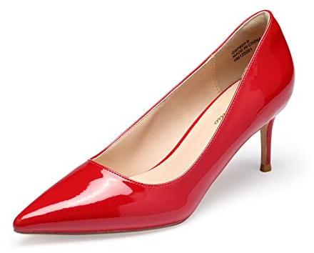 GENSHUO Escarpins à Talons Bas pour Femmes Talons Aiguilles Élégants à Bout Pointu 6CM/2,36 Pouces Chaussures à Talons Hauts Vernies pour Le Travail de Mariage en Soirée, Rouge 42EU