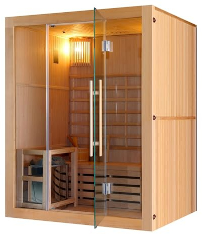 Bagno Italia Sauna Finlandese 3 posti 150x120 cm in legno canadese Hemlock e vetro 8mm