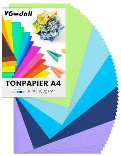 VGOODALL pappe 50 Blatt Tonkarton, A4 Farbigen Tonpapier Bastelkarton 21 x 29,7cm Kopierpapier für DIY Kunst Handwerk Drucken Skizzieren
