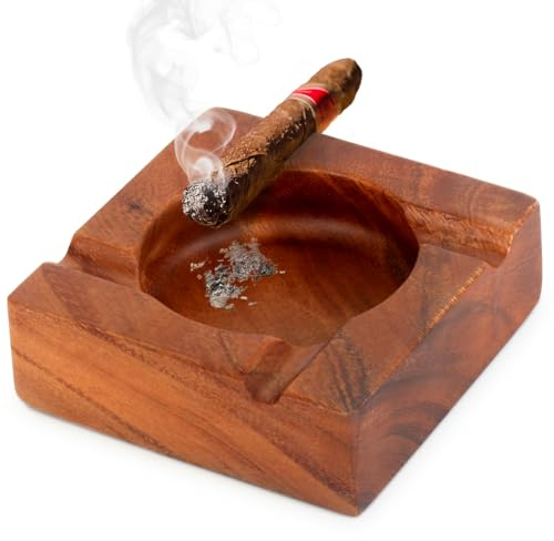 Wooden Cigar Ashtray, 5.4 Square Ash Tray with 4 Slots Holder, Outdoor & Indoor Use, Modern Table Cigar Accessories for Men, Home Decor
