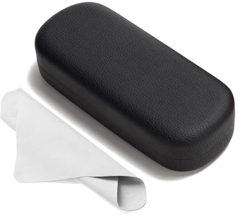 Marvolia Glasses Case Hard Shell Large Eyeglasses Case PU Leather Protective Cases for Sunglasses Eyeglasses with Cleaning Cloth for Men Women - Black