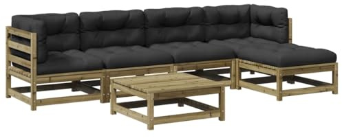 vidaXL Juego de sofás jardín 6 pzas con Cojines Madera Pino impregnada