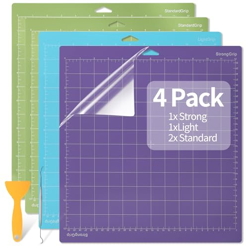 ShipeeKin 4-pack skärmatta för Cricut, 30,5 x 30,5 cm (12 x 12 tum) skärmatta för Silhouette Portrait, reservtillbehör för Cricut Explore Air 2/Air/One Maker (grön blå lila)