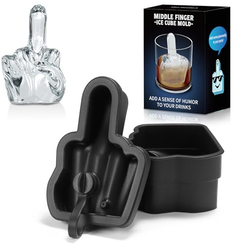 Middle Finger Ice Cube Mold – Large Reusable Silicone Tray for Easy-Remove Fun Shapes, Prank Gag Gift for Whiskey, Cocktails & Party Drinks, Bar & Kitchen Essential (Black, 1Pack)