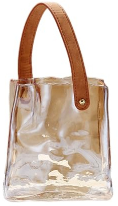 Handmade Leather - Handle Handbag - Style Glass Vase - Simple Elegance for Your Space(Amber)