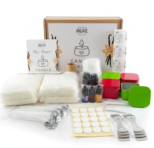 ANGAHE creating moments Kit para Hacer Velas Aromáticas con Cera de Soja – Candle Making Kit Completo con Moldes, Mechas y Esencias – Kit Manualidades Adultos para Fabricación de Velas Caseras.