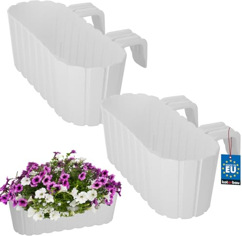 KOTARBAU® 2 Pezzi Fioriera da Esterno - Vasi per Piante da Esterno - 40 x 15 x 15 cm - Fioriera da Balcone - Rettangolare - PVC - Bianco - con Supporto - Leggera - Decorazione Balcone