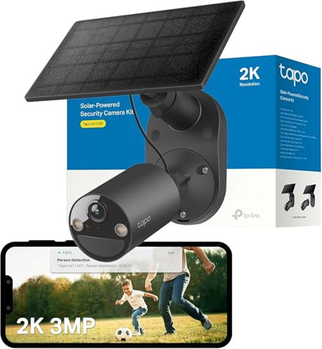 Tapo C411 Kit TP-Link cámara de Seguridad Solar inalámbrica 2K/3MP con visión Nocturna en Color, detección Inteligente de Personas