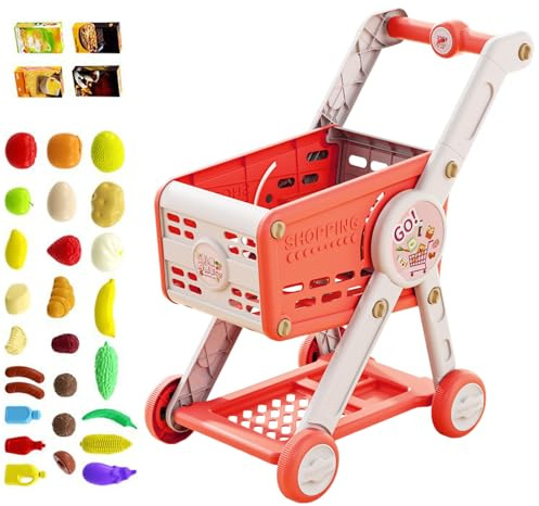 Huayeex Caddie Jouet Bébé,Caddie avec Set Nourriture Jouet Cuisine Enfant - Accessoires Épicerie pour Tri Apprentissage Jeu d'Imitation Enfant 1-3 Ans et Plus