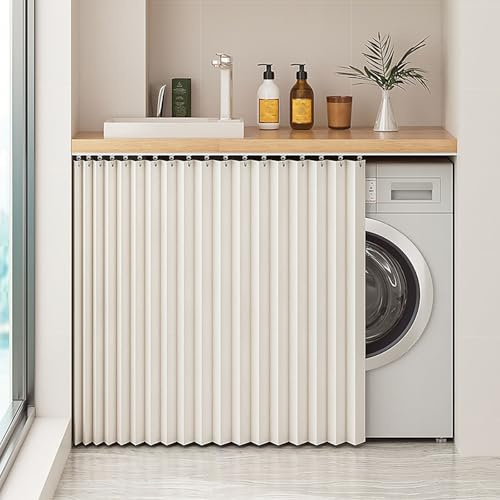 Générique Rideau de Placard Coulissant avec Rail, Rideau Autocollant D'Étagère de Cuisine D'ombrage Rideaux de Placard Imperméables pour Étagères,Blanc,W60cm/H70cm