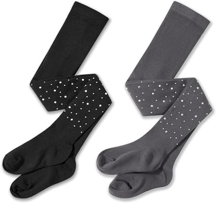 LOLANTA 2 par flickors bomullsglänsande rhinestone-strumpbyxor, termiska stickade strumpbyxor enfärgade för skola, ceremoni, 9-10 Years