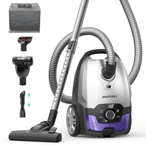 Canister Vacuum,1700W/45KPA Bagged Vacuum Cleaner,5L Large Capacity,Auto Cord Rewind,HEPA Filter,Low Noise,7.5M Cleaning Radius,Variable Power Control,Easy to Push,Hard Floor,Pet,Carpet,Upholstery,Car