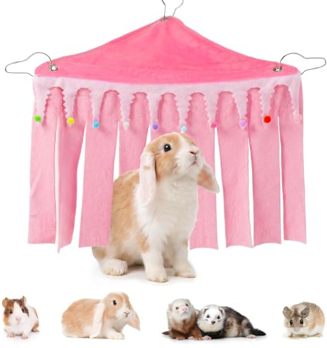 Kynigo Cachette pour cochon d'Inde, hamac pour cochon d'Inde, maison de lapin, franges à trois côtés, accessoires pour cochons d'Inde, furets, rats, chinchillas et petits animaux (rose)