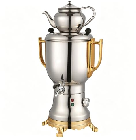 Elektrisk Samovar 1800w, 4l Tekanna I Rostfritt Stål, 1l Tekanna | Tebryggare i rostfritt stål för kaffe, doftande te, turkiskt te(silver)