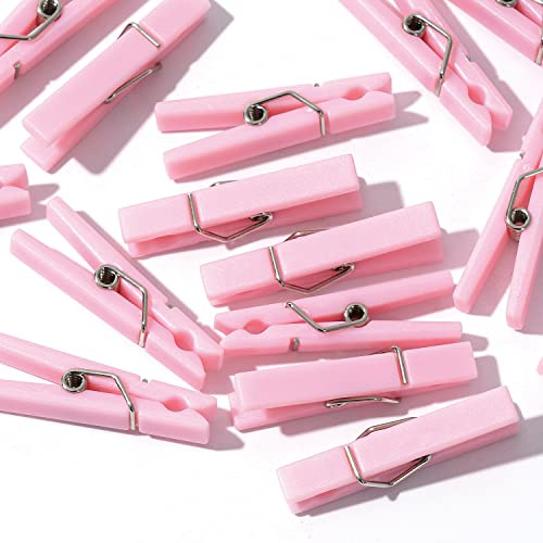 60PCS Baby Shower Clothespin Games Girl Plastic Mini Clothes Pins 1.4 inch for Party Decorations,DIY Crafts (Pink)