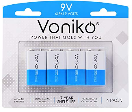 Voniko 4-Pack 9V Batteries, Long-Lasting 9 Volt Battery for Smoke Detector, Fire Alarm and Household Devices, Leakproof, 7-Year Shelf Life