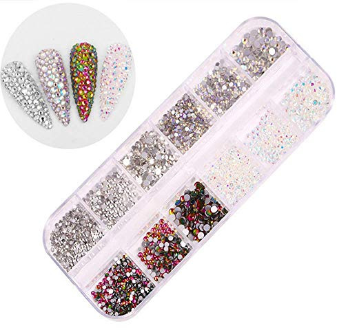 1400 Pièces Pierres Précieuses Adhésif Strass Cristal Autocollants, Acrylique Coloré 3D Strass à Ongles Art Décorations Acrylique Diamant Bijoux Accessoire (J)