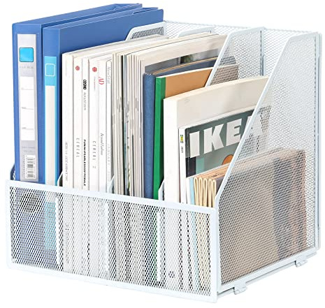 EasyPAG 4 Compartimentos Metal A4 Organizador Revistero,Soporte Archivador,Bandeja Escritorio,Clasificador Papeles,Almacenamiento Documentos,Estante Folios para Oficina y Hogar,Blanco