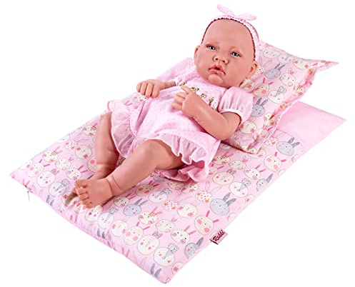 Pink Rabbit Print Doll Bedding Set - Mattress, Pillow & Blanket for 18 Inch Dolls - Includes 1 Mattress, 1 Pillow, 2 Blankets - Cute Doll Accessories - Gifts