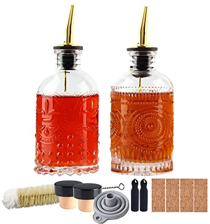 Shining Craft Coffee Syrup Dispenser Bottles Set 2 Pack 7 OZ Simple Small Syrup Bottles Set with Metal Pour Spout Ideal for Coffee Syrups, Condiments, Coffee bar, SC056 (2 pack)
