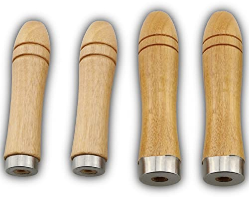 ZCZQC 4pcs Wooden File Handles with Strong Metal Collars - 2pcs Medium Handles for 6-8 Files and 2pcs Large Handles for 10-12 Files