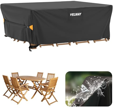 Velway Coperture per Mobili da Giardino Impermeabile: Copertura Tavolo Giardino Esterno con sfiato d'Aria Antivento Telo Copri Tavolo Arredo Rettangolare (Nero 200x160x74cm)