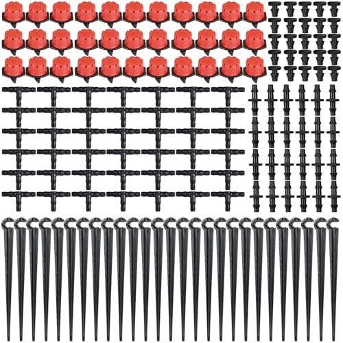 Nadinsta 145 pezzi Sistema di Irrigazione automatico da Giardino con Ugello Regolabile,Kit di irrigazione a goccia per Orto Balcone Aiuola Piante,Micro Drip Kit Irrigazione Orto Automatico